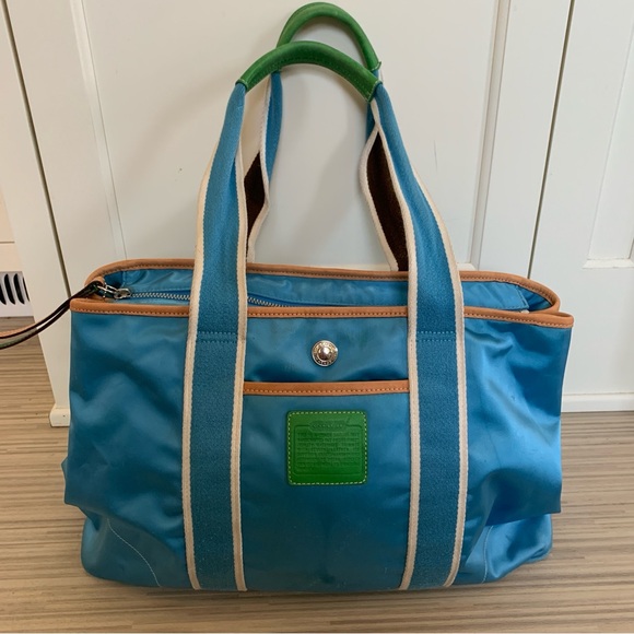 Coach Handbags - Coach Hampton Tote in Blue w Green Accents